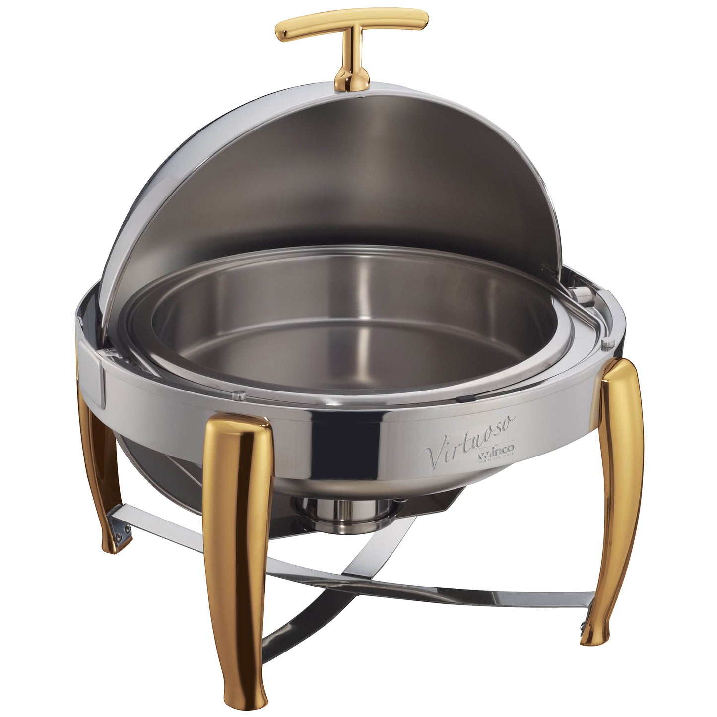 Winco 103A 6 Qt. Gold Accent Stainless Steel Virtuoso Roll-Top Chafer