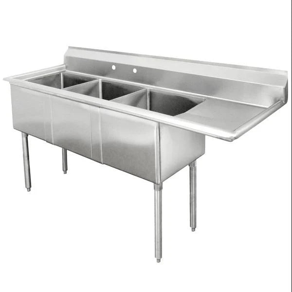 Bishop S3C181811-18R 18"x18" Triple Compartment Sink with Right Drainboard