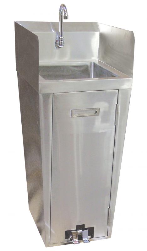 Omcan 27180 Stainless Steel Pedestal Sink with 2 Side Splashes, Foot Valve and Faucet