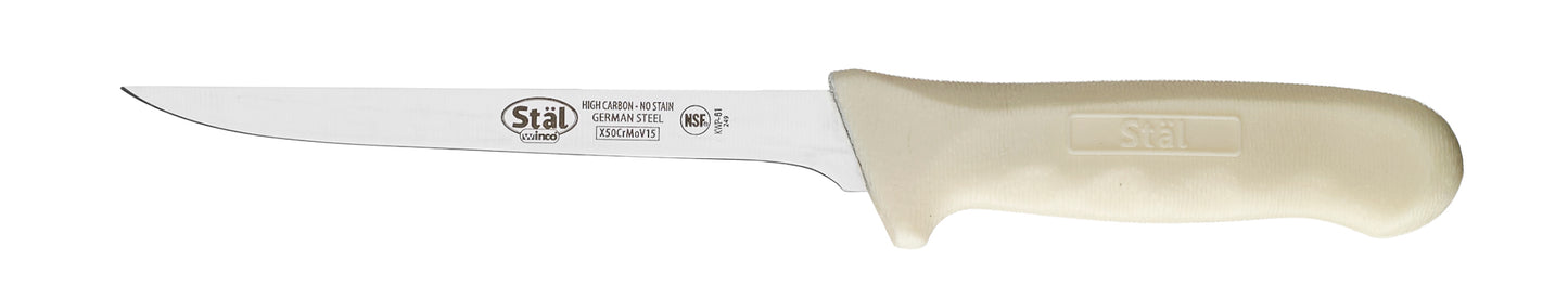 Winco KWP-61 6" White Polypropylene Handle Narrow Boning Knife