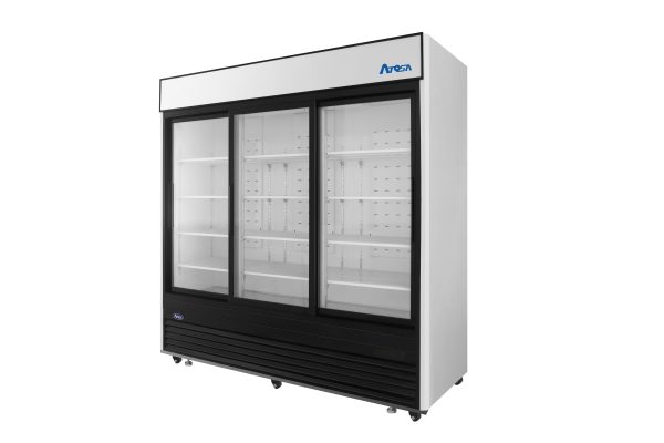 Atosa MCF8729GR Black Triple Sliding Glass Door Bottom Mount Merchandiser Refrigerator