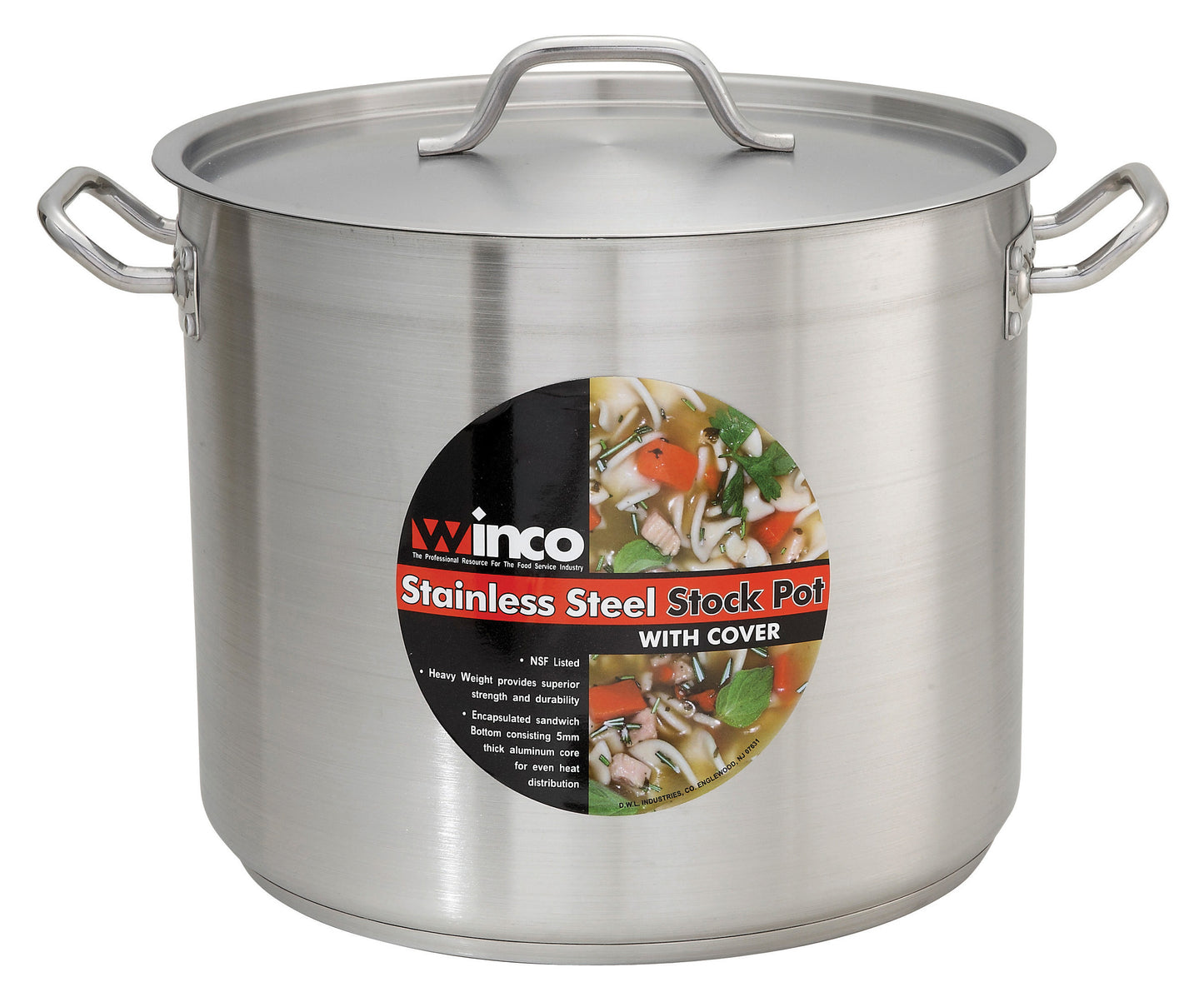 Winco SST-16 16 Qt. Stainless Steel Stock Pot w/ Cover