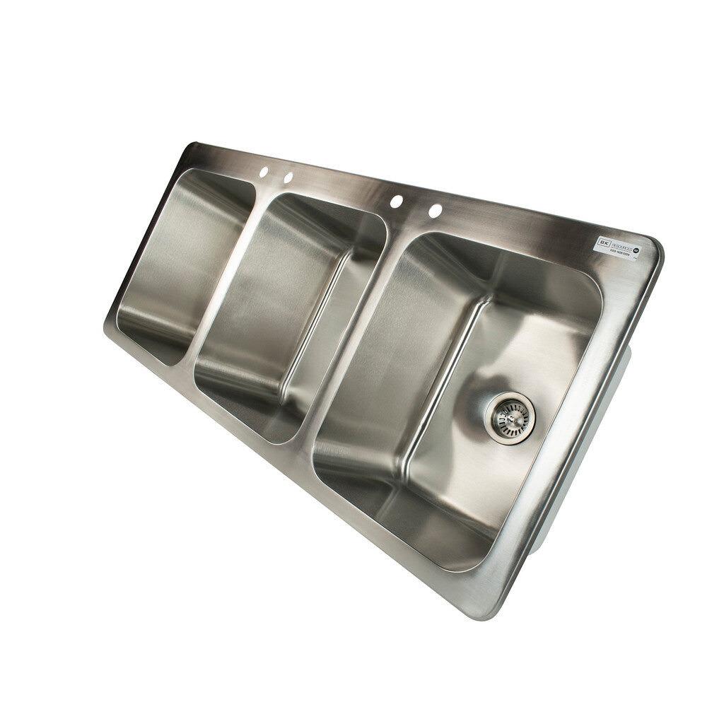 BK Resources DDI3-162012224 3-Compartment Stainless Steel Dropin Sink w/ 20L X 16W X 12D Bowls