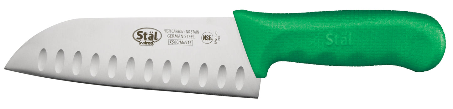 Winco KWP-70G 7" Green Polypropylene Handle Santoku Knife