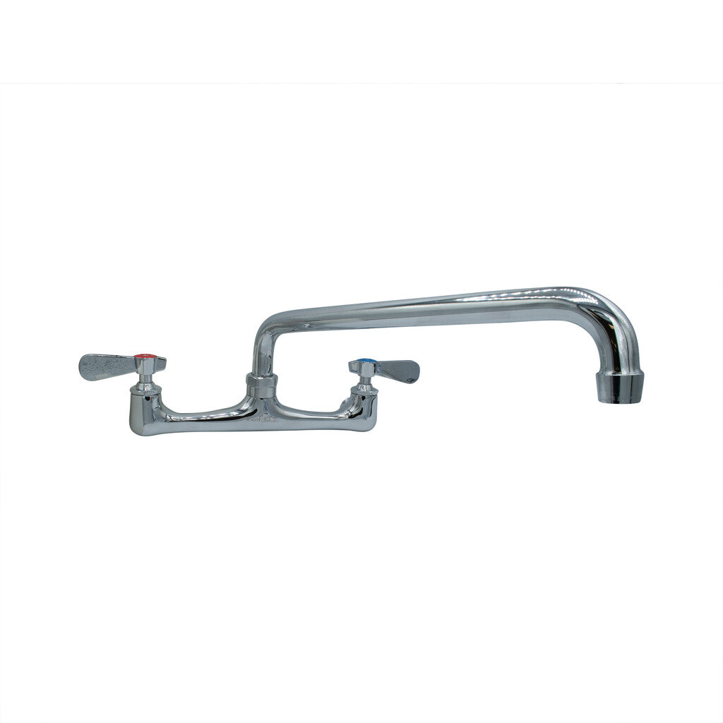BK Resources BKF-8W-12-G Chrome-Plated Brass Workforce Standard Duty Faucet, 12" Swing Spout, 8" O.C. Splash Mount