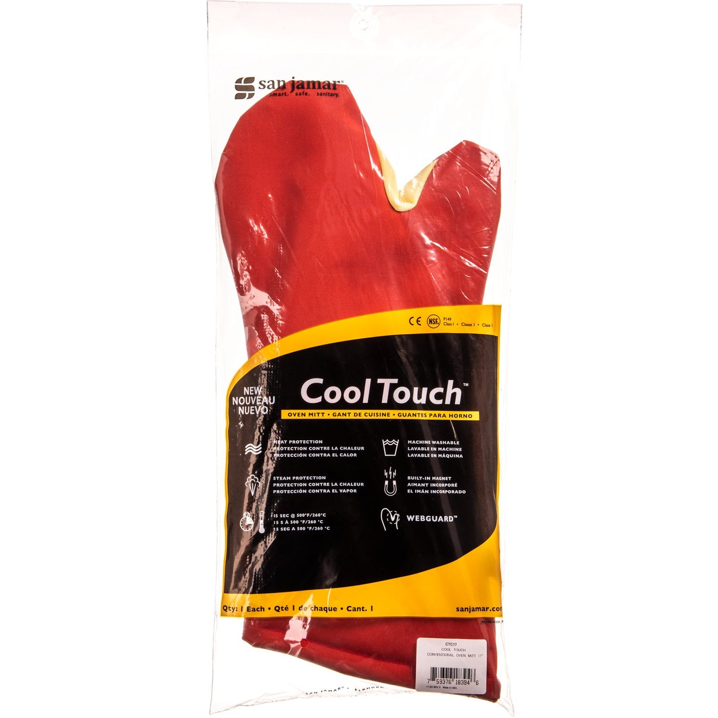 Carlisle CTC17 17" Red Poly/Cotton Blend Conventional Mitt Cool Touch