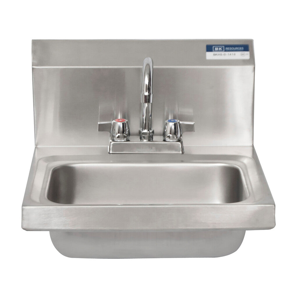 BK Resources BKHS-D-1410-PT-G Stainless Steel Hand Sink w/ Faucet, P-Trap 2 Holes 13-3/4"x10"x5"