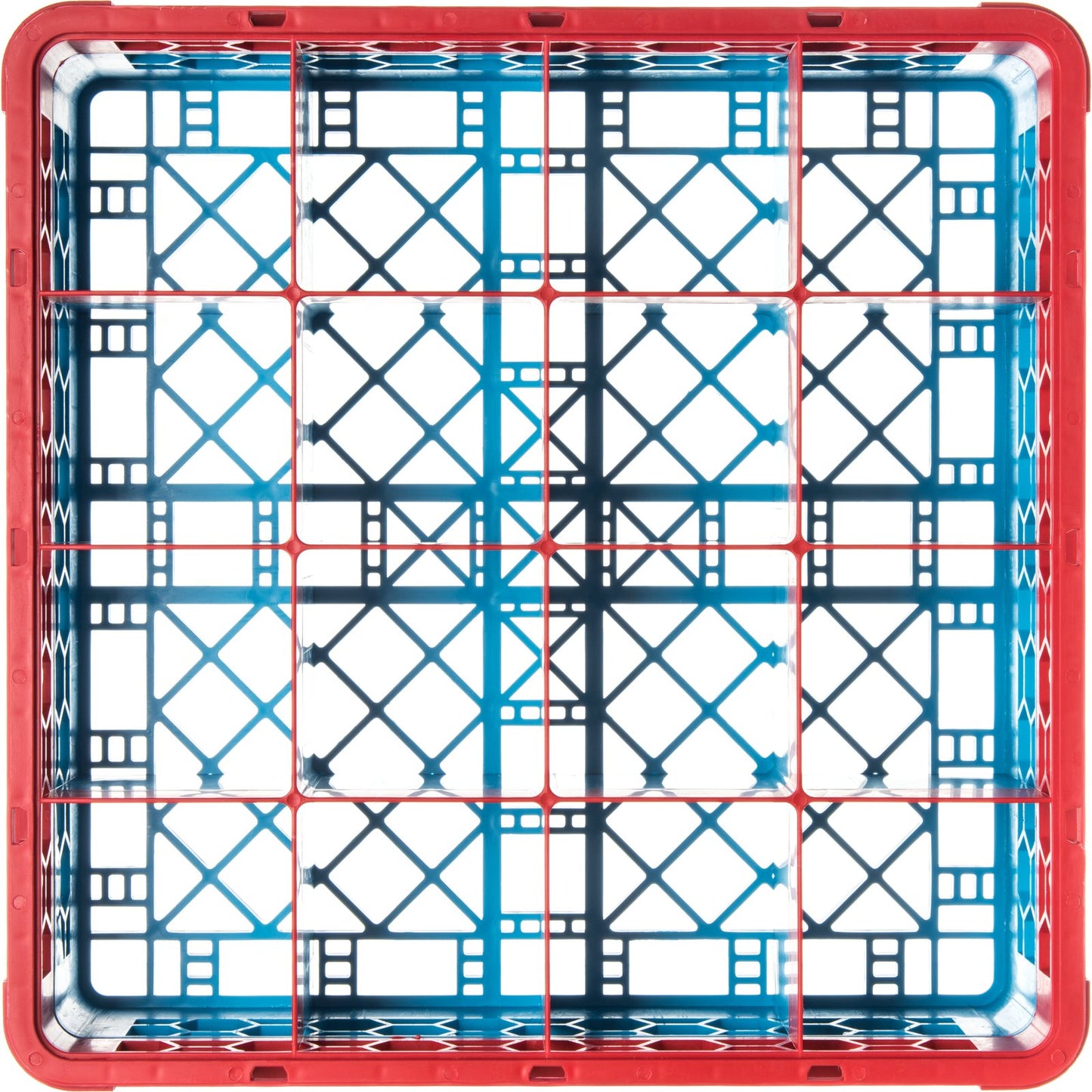 Carlisle RG16-1C410 Red-Carlisle Blue 16-Compartment Polypropylene OptiClean Divided Glass Rack with 1 Extender 5.56"
