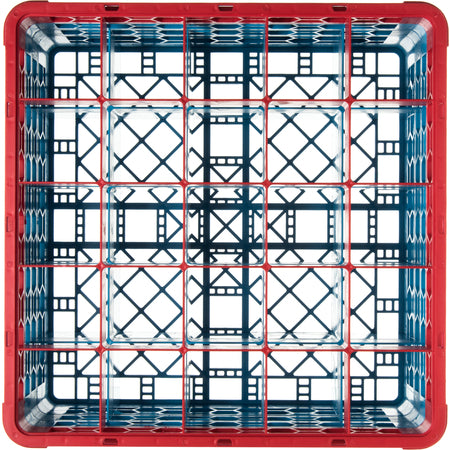Carlisle RG25-3C410 Red-Carlisle Blue 25-Compartment Polypropylene OptiClean Divided Glass Rack with 3 Extenders 8.72"