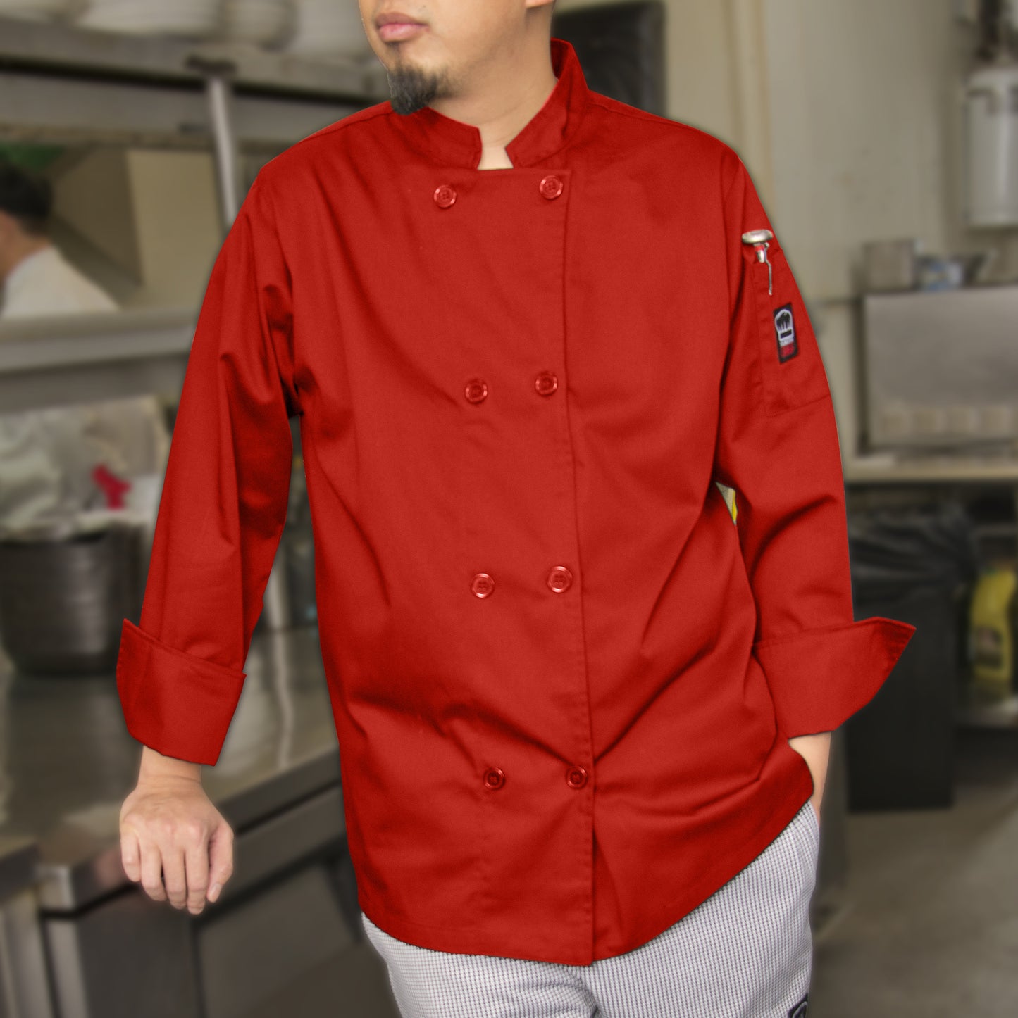 Winco UNF-6RL Large Red Tapered Chef Men's Jacket
