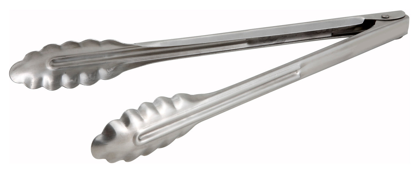 Winco UT-12 12" Stainless Steel Utility Tong, Heavyweight