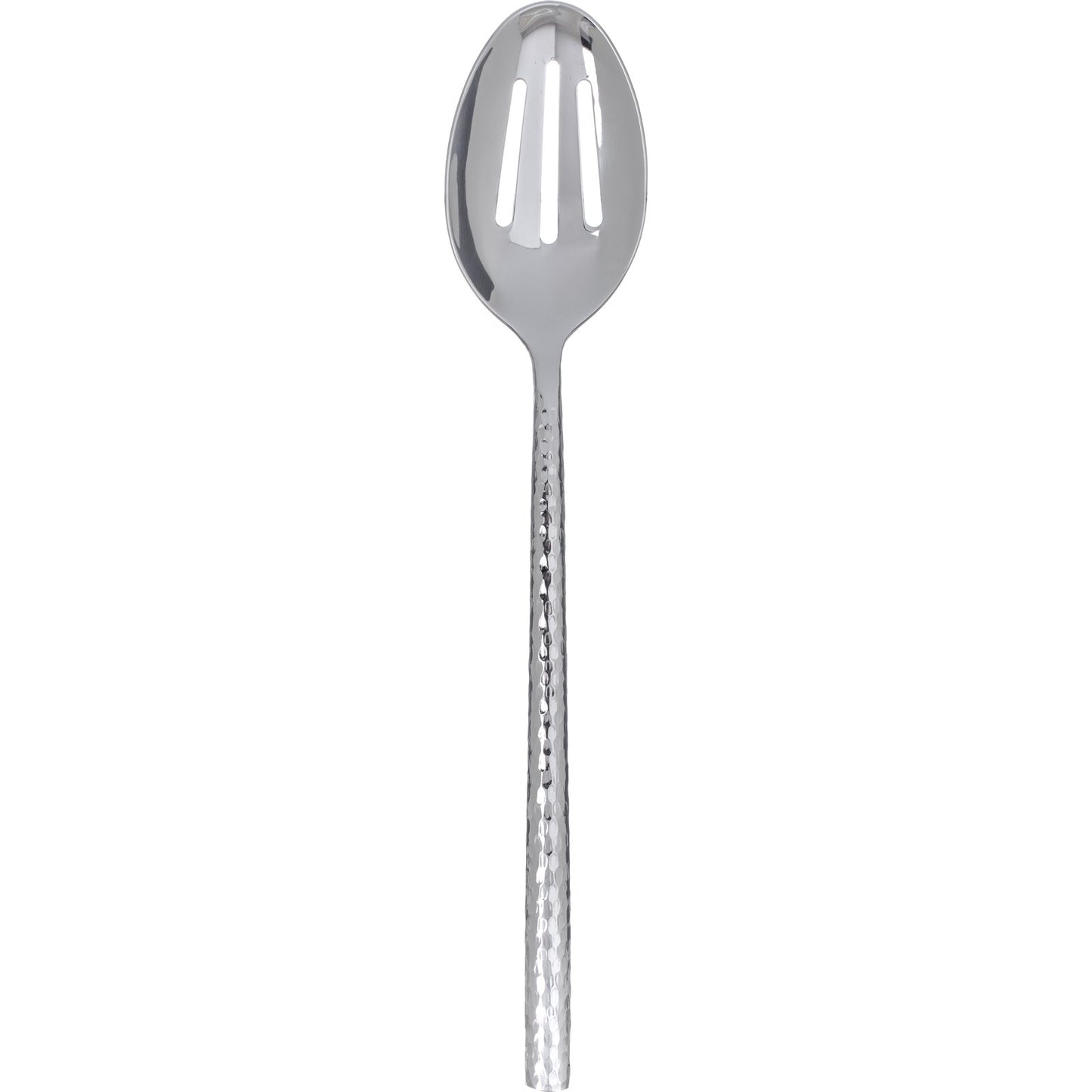 Carlisle 60201 12" Terra Slotted Serving Spoon - Hammered Mirror Finish - 400 Series Stainless