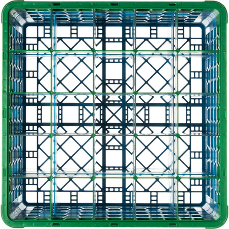 Carlisle RG25-3C413 Green-Carlisle Blue 25-Compartment Polypropylene OptiClean Divided Glass Rack with 3 Extenders 8.72"