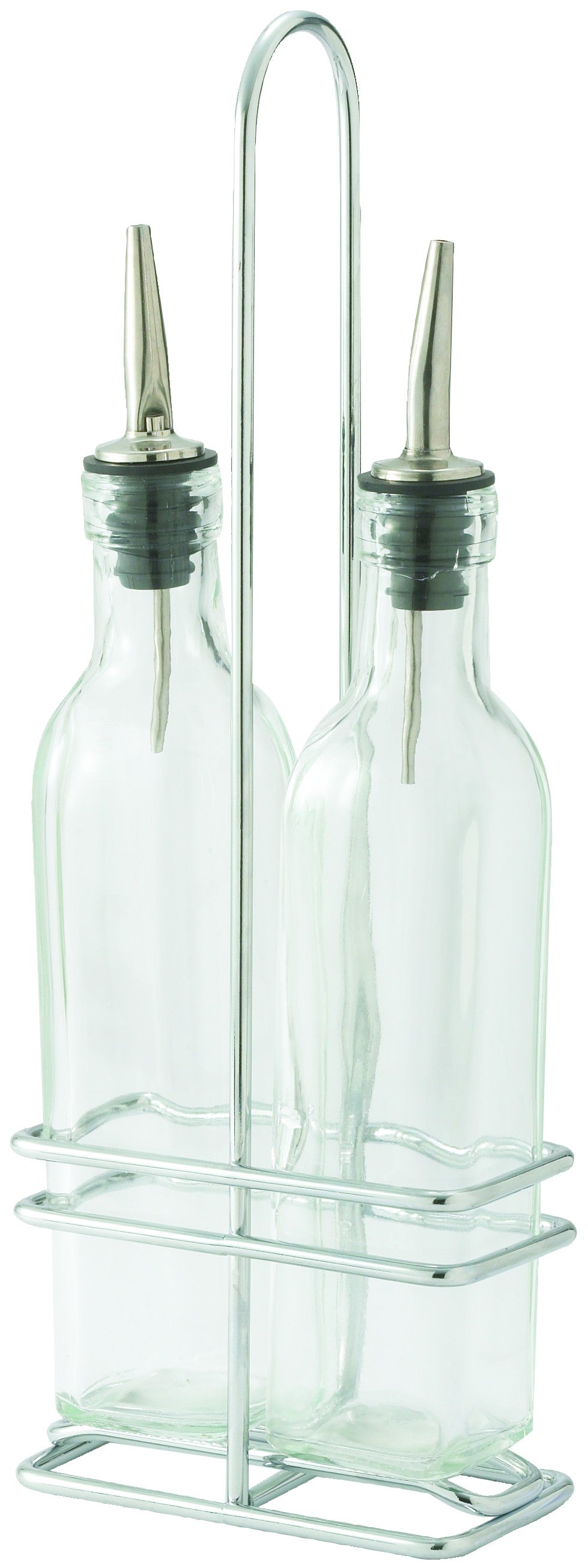 Winco GOB-16S Oil/Vinegar Cruet Set w/ Chrome Plated Rack & Two 16oz Bottles