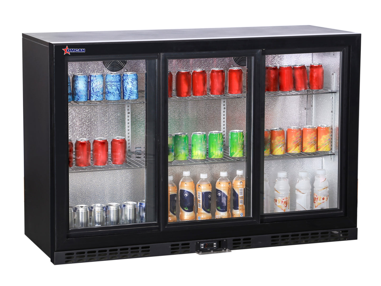Omcan 48579 320 L / 11.3 cu.ft. 54" 3-Door Sliding Glass Door Back Bar Beverage Cooler - 110 V, 186 W