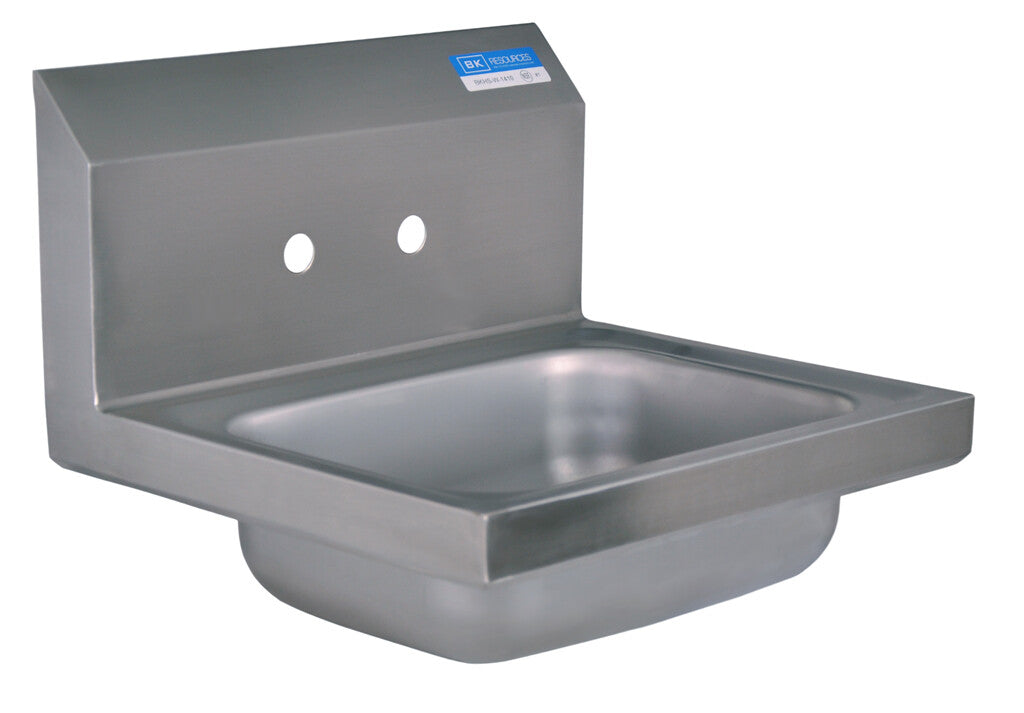 BK Resources BKHS-W-1410 Stainless Steel Hand Sink, 2 Holes, 1-7/8" Drain, 14”x10”x5”