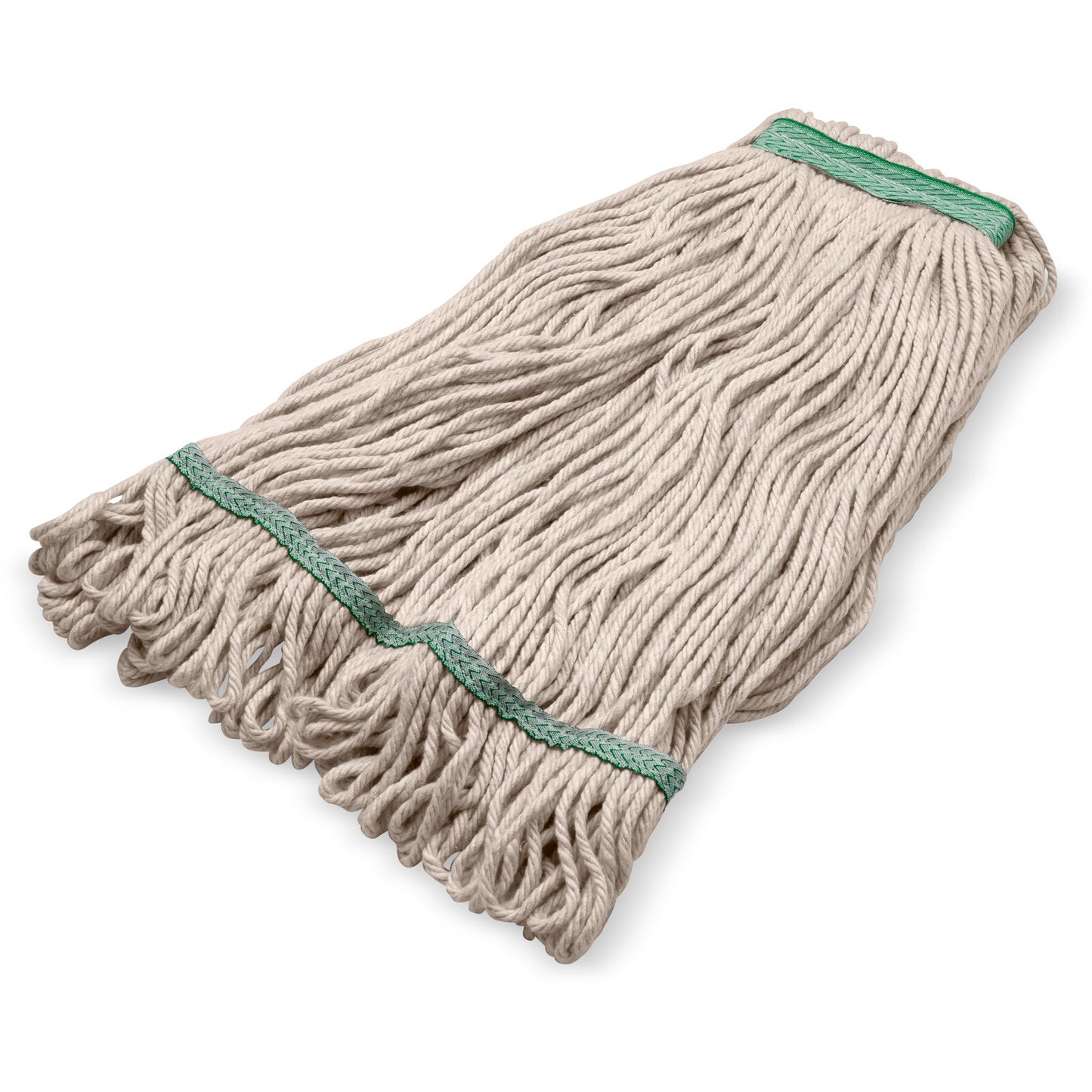 Carlisle 369417B00 Medium Natural Acrylic Fiber 4 Ply Green Band Mop w/ Looped-End