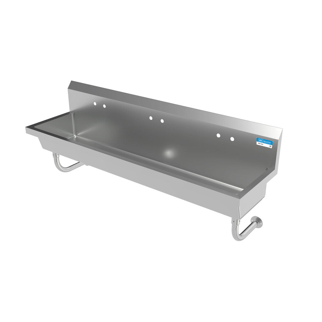 BK Resources MSHS-72W2 72" 3-Station Stainless Steel Wall-Mount Handwash Sink, 8" O.C. Splash Mount