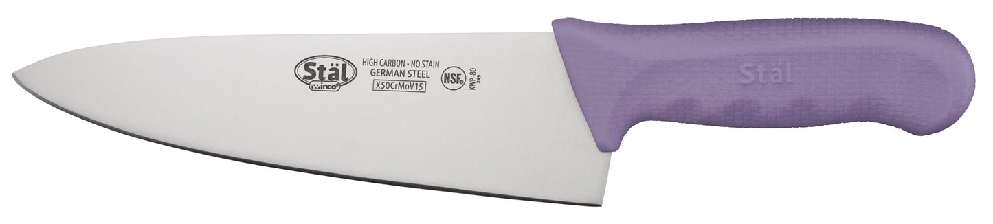 Winco KWP-80P 8" Purple Polypropylene Handle Cook's Knife, Allergen Free