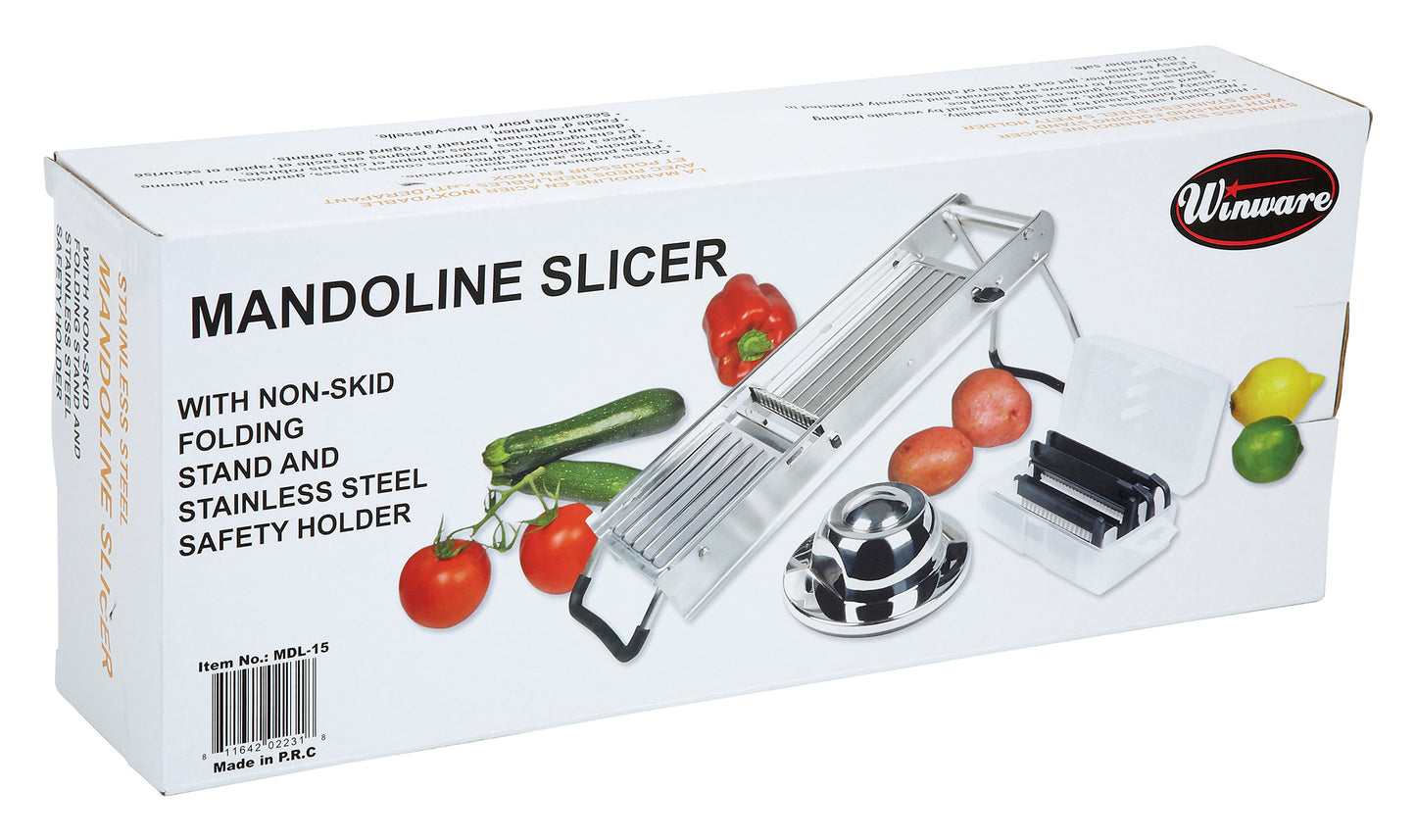 Winco MDL-15 Stainless Steel Mandoline Slicer Set w/ Handguard