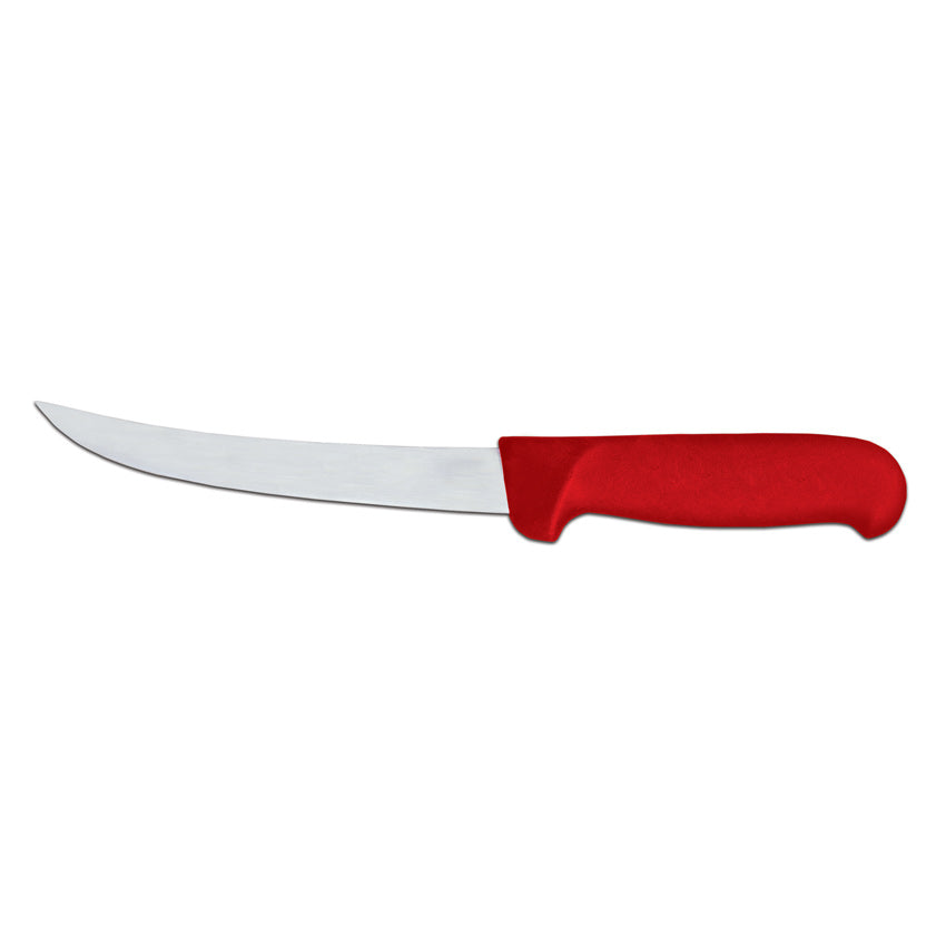 Omcan 23872 6-inch Curved Blade Boning Knife with Red Super Fiber Handle
