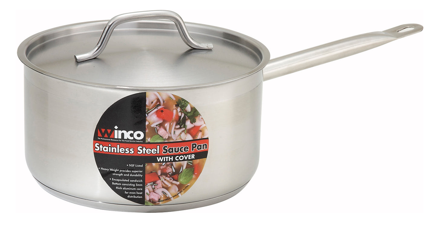 Winco SSSP-4 4-1/2 Qt. Stainless Steel Sauce Pan w/ Cover
