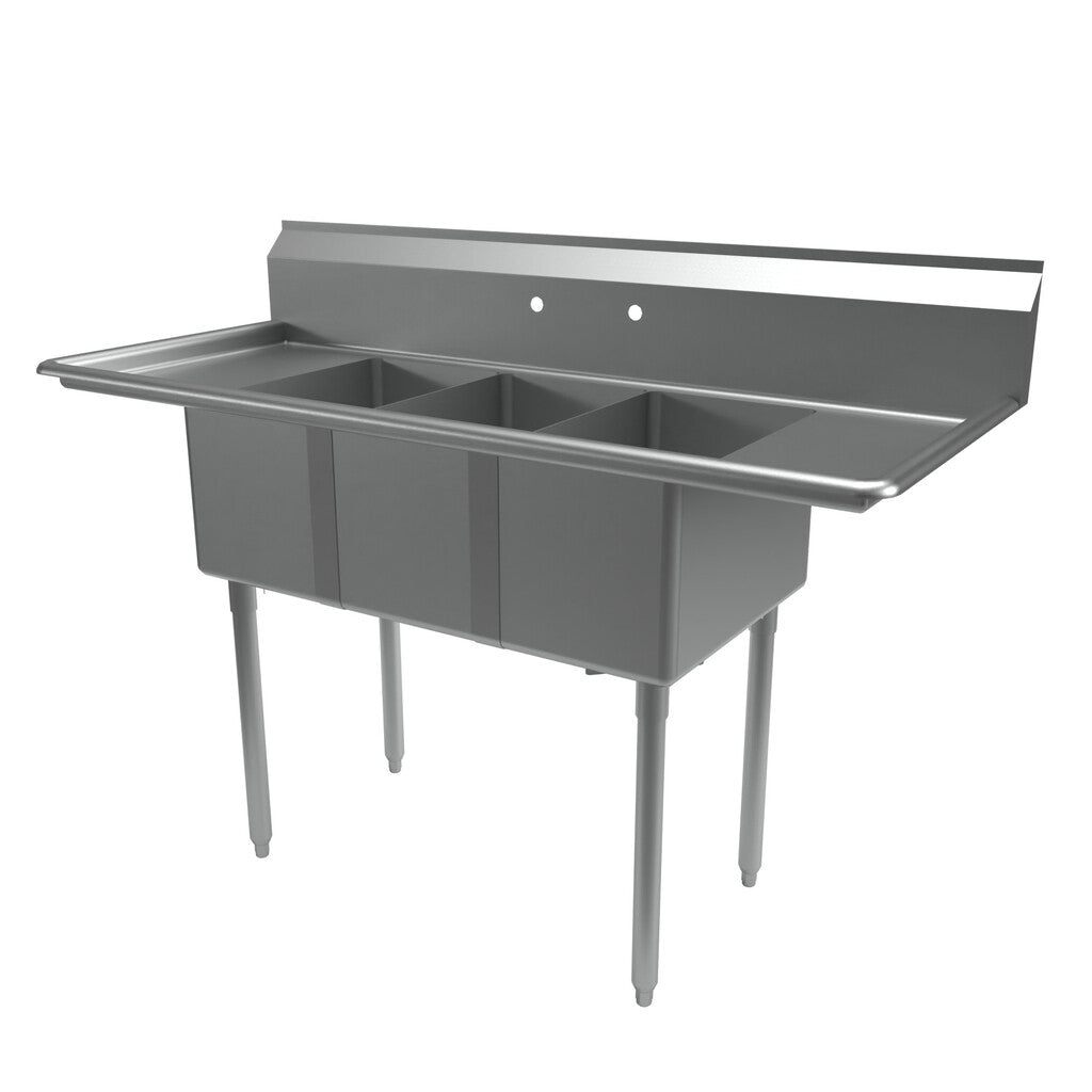 BK Resources BKS-3-1220-12-12T 3-Compartment Stainless Steel Convenience Store Sink Dual 12" Drainboards 20L X 12W X 12D Bowls
