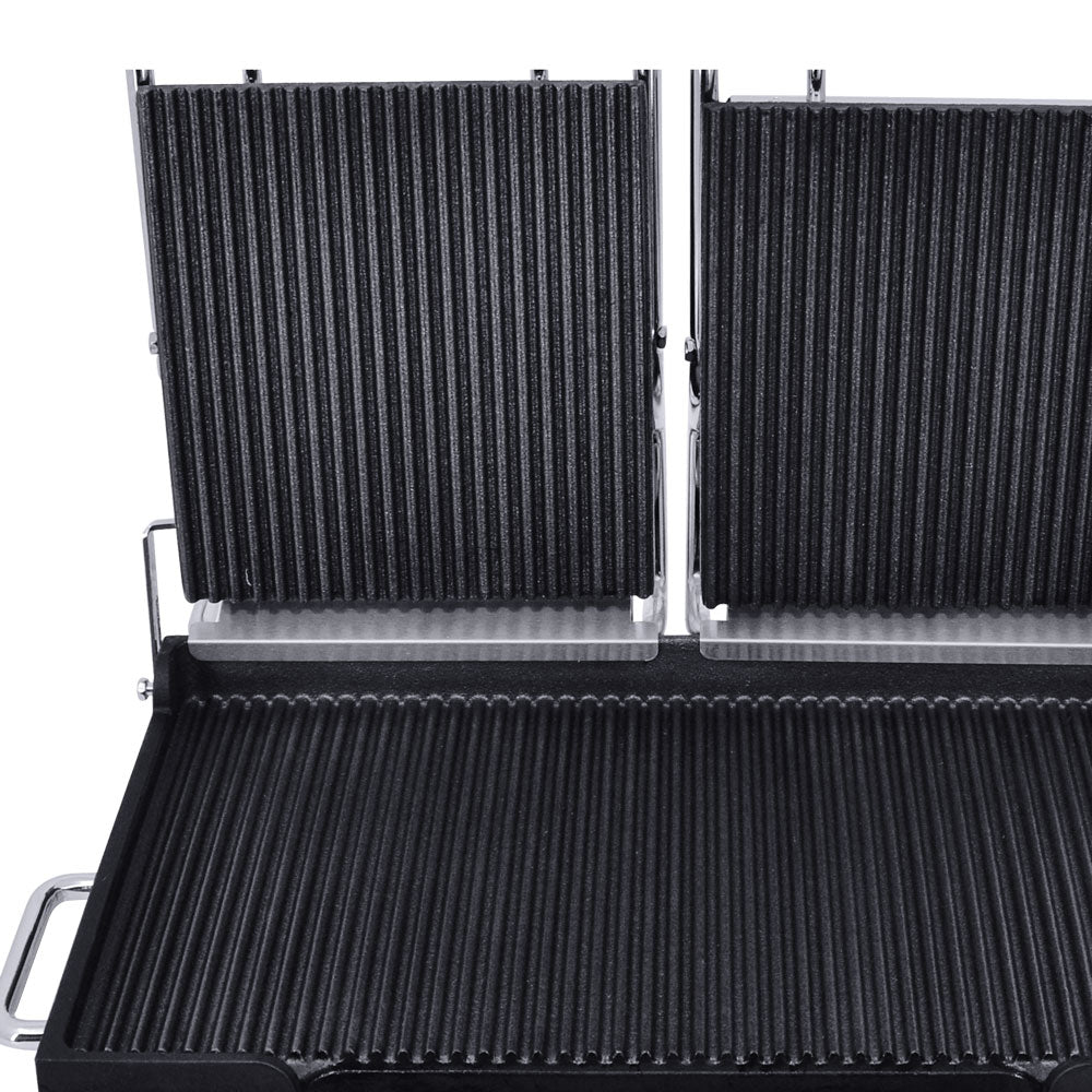 Omcan 42914 10" x 18" Double Panini Grill with Grooved Plates and Timer