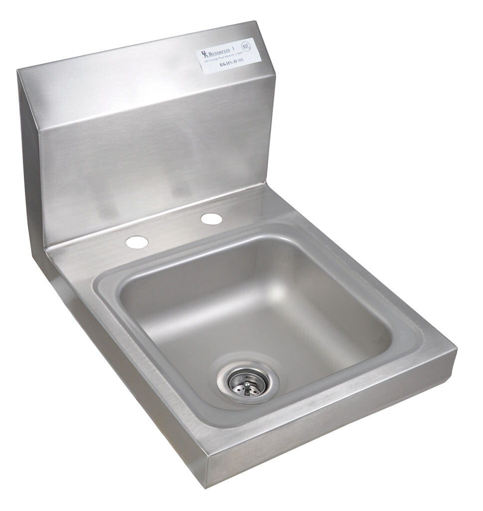 BK Resources BKHS-D-SS Stainless Steel Space Saver Hand Sink, 2 Holes, 9"L X 9"W X 4-3/8"