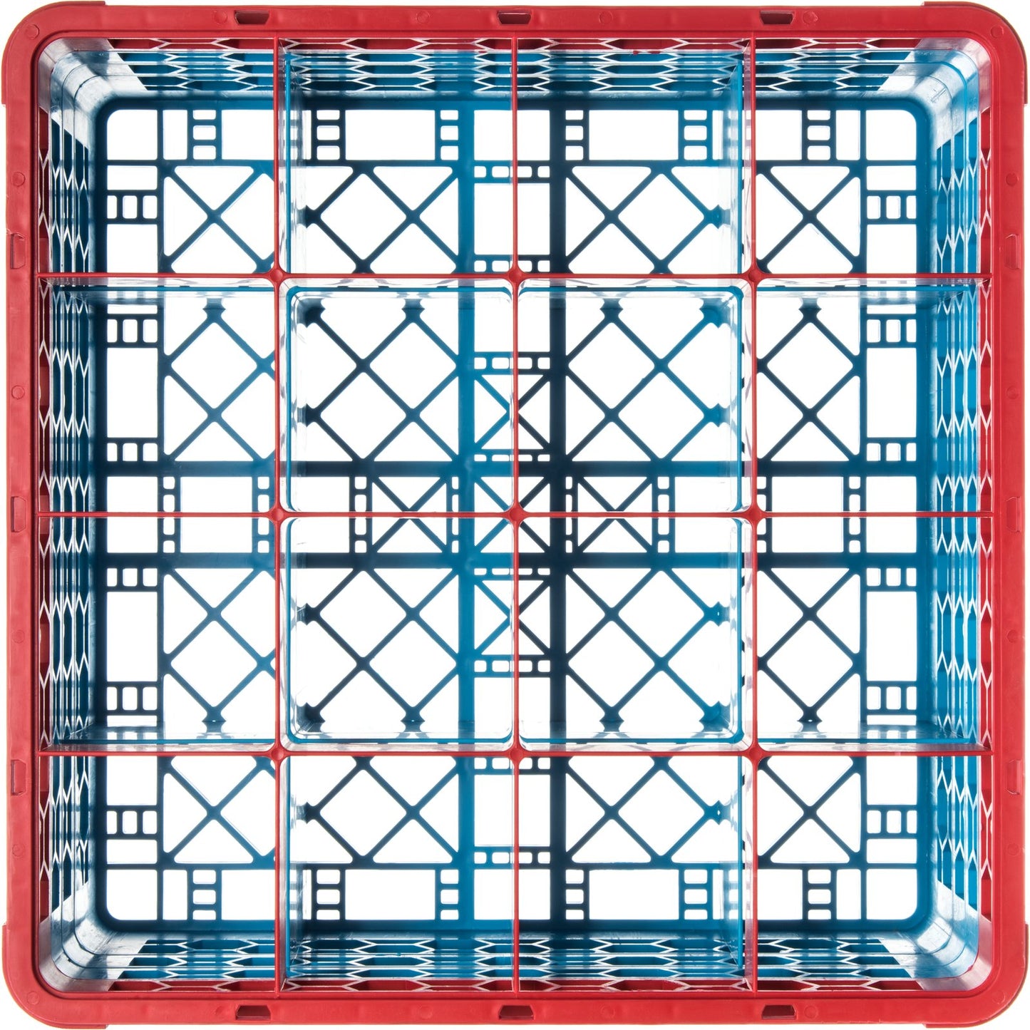 Carlisle RG16-3C410 Red-Carlisle Blue 16-Compartment Polypropylene OptiClean Divided Glass Rack with 3 Extenders 8.72"