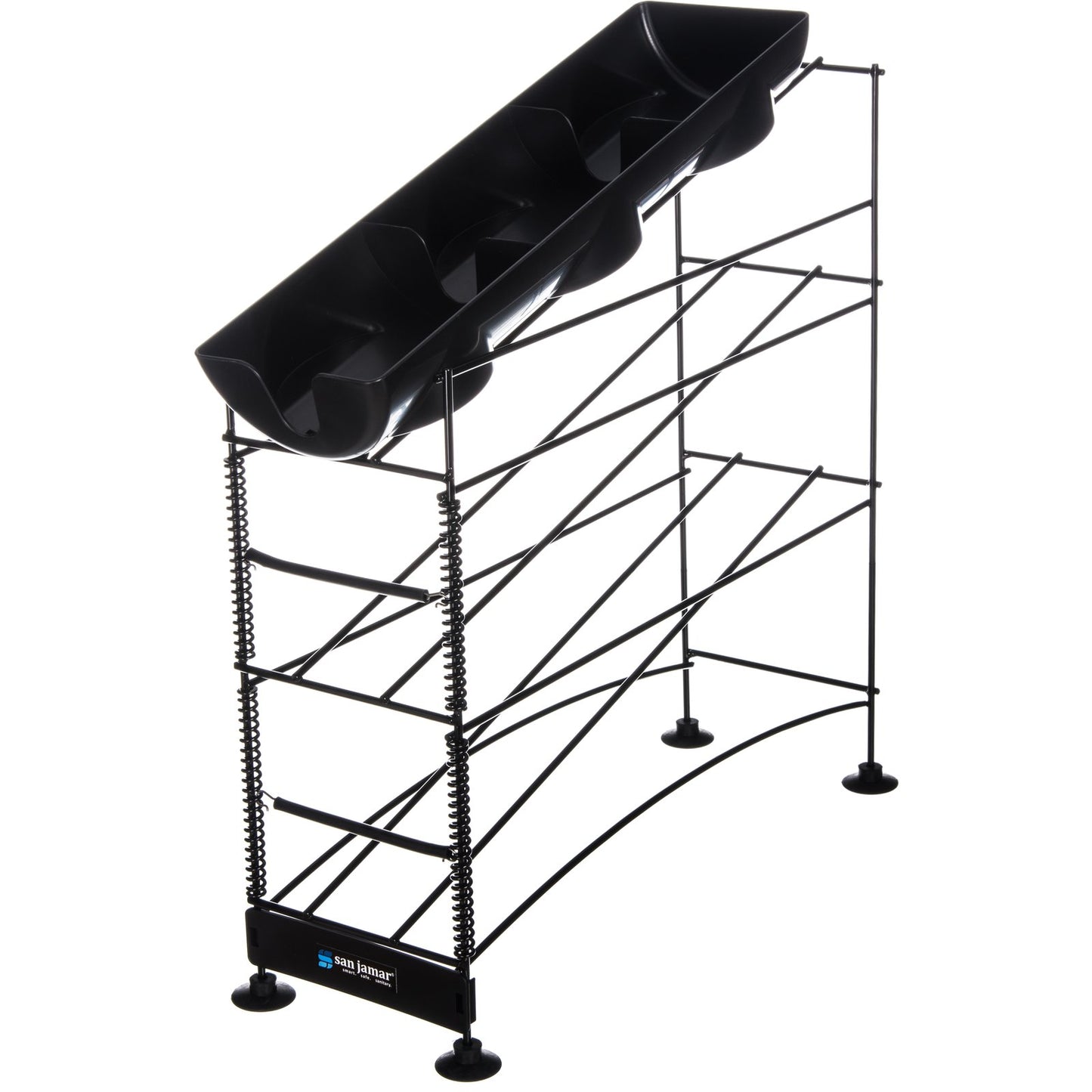 San Jamar C8504WF Black 4-Tier Wireworks Cup and Lid Dispenser Organizer