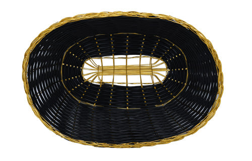 Omcan 47194 9" x 6.25" x 2.25" Black Long Oval Woven Basket with Golden Trim
