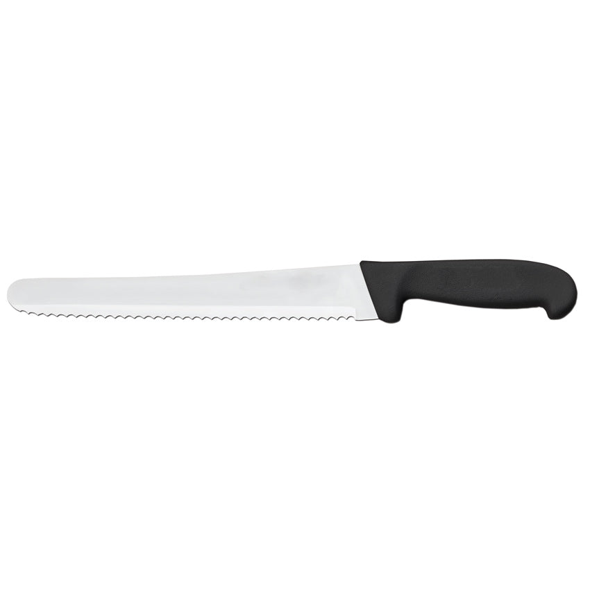 Omcan 12452 10-inch Slicer Curved Wave Edge Knife with Black Polypropylene Handle