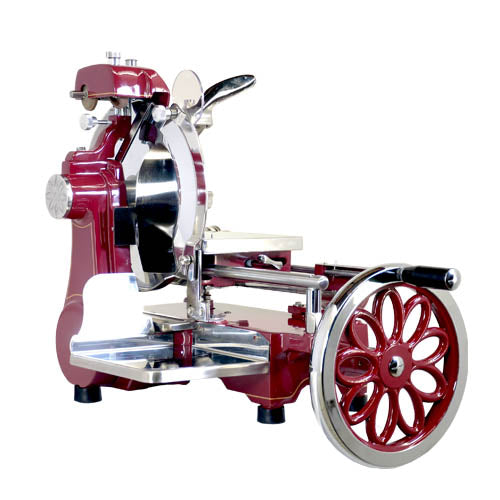 Omcan 44375 12" Red Manual Volano Slicer with Flower Flywheel Luxury Model