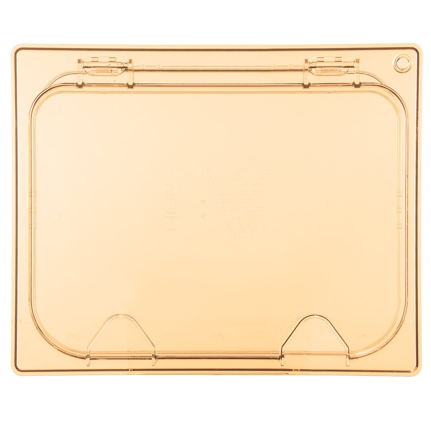 Carlisle 10439Z13 1/2 Size Amber High Heat Plastic StorPlus EZ Access Hinged Notched Universal Food Pan Lid