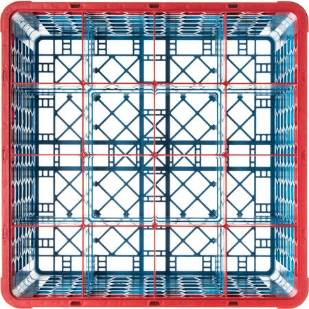 Carlisle RG16-5C410 Red-Carlisle Blue 16-Compartment Polypropylene OptiClean Divided Glass Rack with 5 Extenders 11.9"