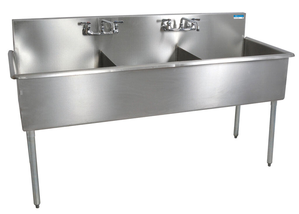 BK Resources BK8BS-3-24-12 3-Compartment Stainless Steel Convenience Store Sink 15" Left Drainboard 14L X 10W X 10D Bowls