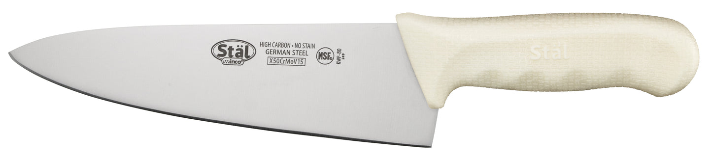 Winco KWP-80 8" White Polypropylene Handle Cook's Knife