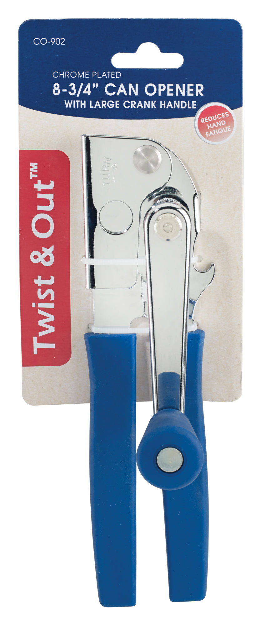 Winco CO-902 Chrome-Plated Twist & Out Can Opener, Soft Grip Handle