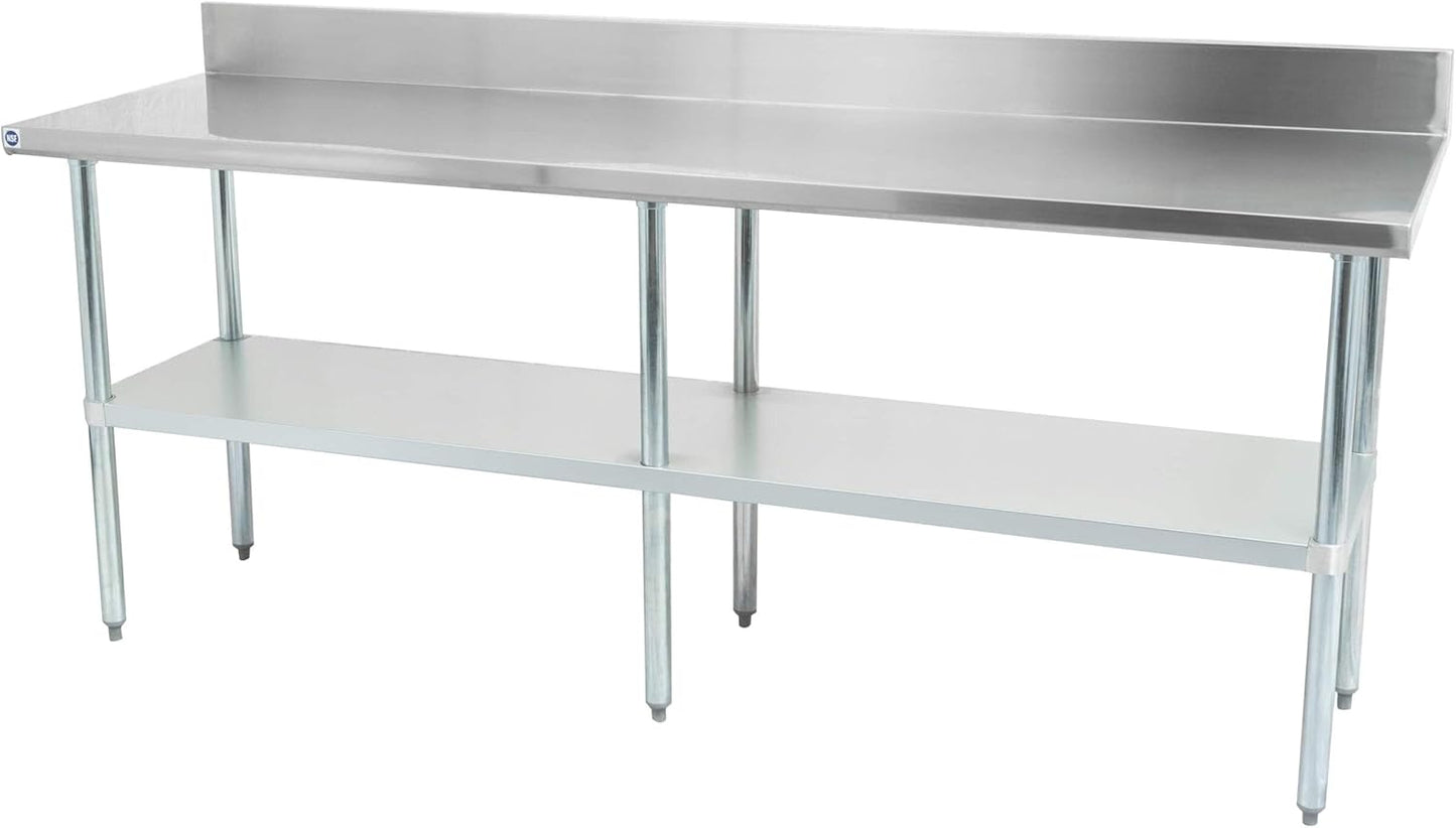 Thorinox DSST-2484-BK 24" x 84" Stainless Steel Work Table with Backsplash & Galvanized Steel Undershelf & Legs