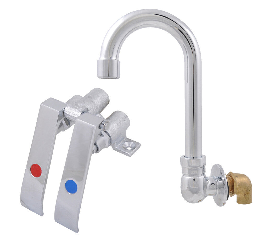 BK Resources BKKVSGS-G Dual Pedal Knee Valve Kit w/ Splash Mount Faucet - 3-1/2" Gooseneck