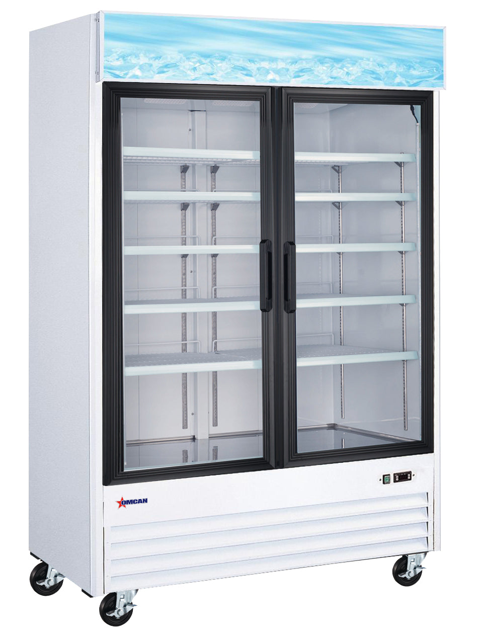 Omcan 52032 45 cu.ft 53-inch White Double Swing Glass Door Refrigerator