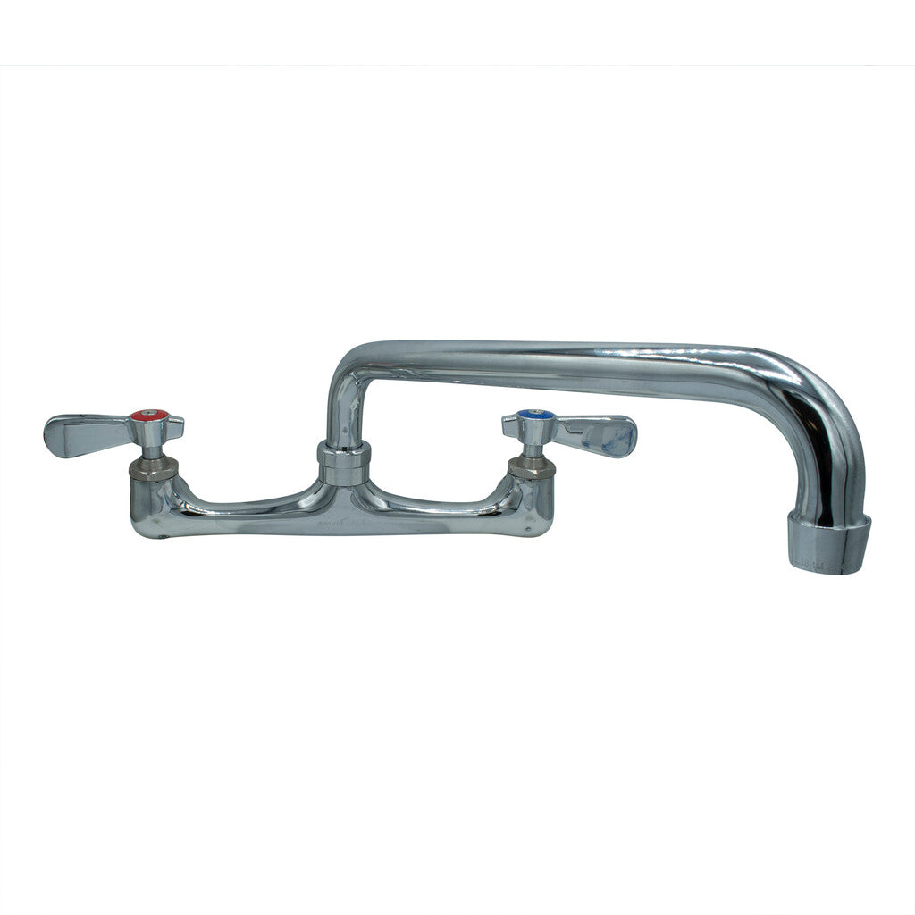 BK Resources BKF-8W-10-G Chrome-Plated Brass Workforce Standard Duty Faucet, 10" Swing Spout, 8" O.C. Splash Mount