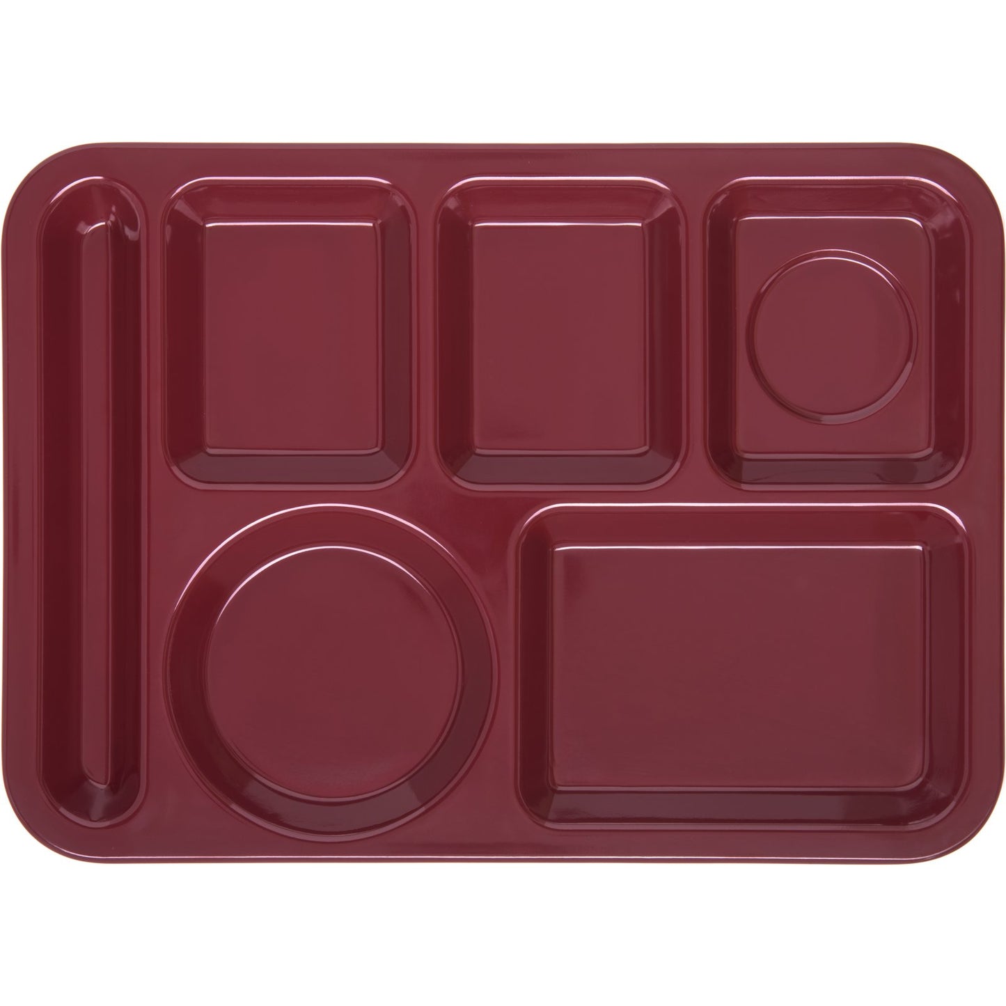 Carlisle 4398085 10" x 14" Dark Cranberry 6-Compartment Melamine Left-Hand Heavyweight Tray