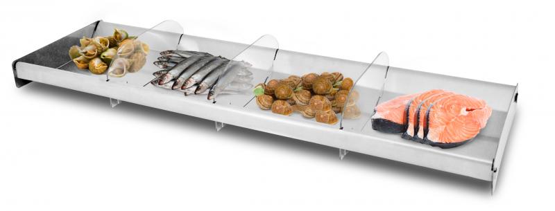 Omcan 44112 28.5" x 8.75" x 2" Reversible Stainless Steel Tray with Clear Dividers