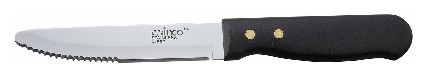 Winco K-85P Black Plastic Handle Jumbo Steak Knives, 5" Blade