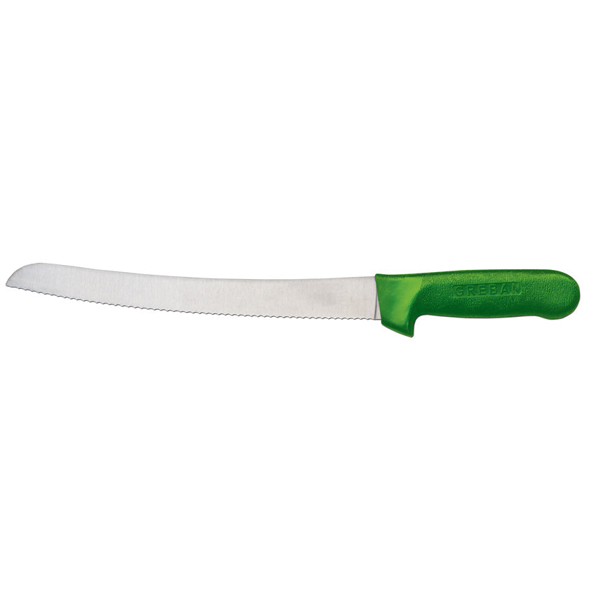 Omcan 12827 10" Green Polypropylene Handle Slicer Curved Narrow Wave Edge Knife