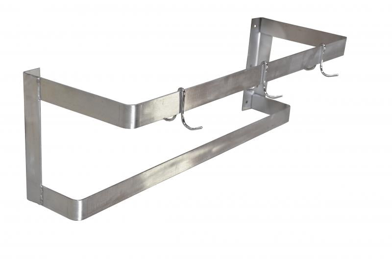 Omcan 31856 60-inch Wall Mounted Pot Rack with 3 pc. Plated Pot Hooks