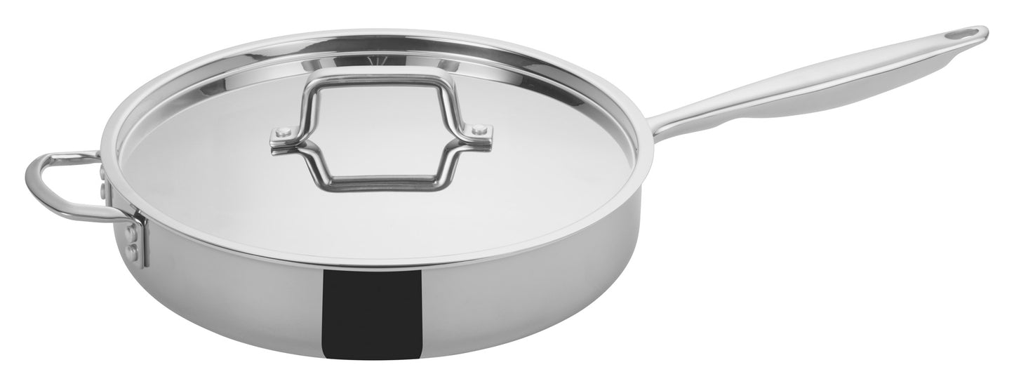 Winco TGET-6 6 Qt. Stainless Steel Triply Saute Pan w/ Cover