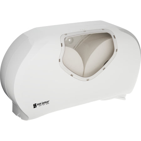 San Jamar R4070WHCL 9" White/Clear High Impact Plastic Summit Twin Jumbo Bath Tissue Dispenser, 3.25" core